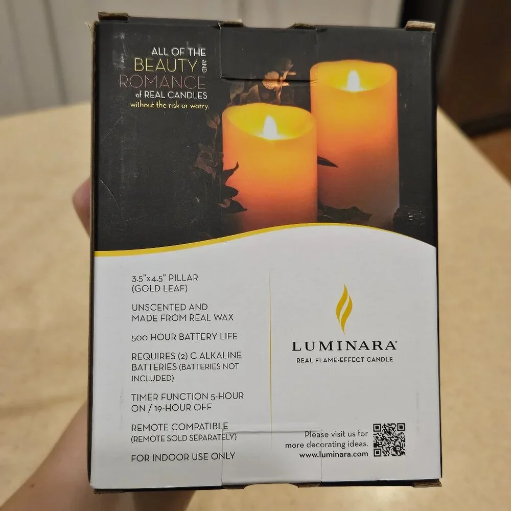 RARE LUMINARA FLAMELESS MOVING WICK FALL GOLD LEAF PILLAR CANDLE BATTERY CANDLE